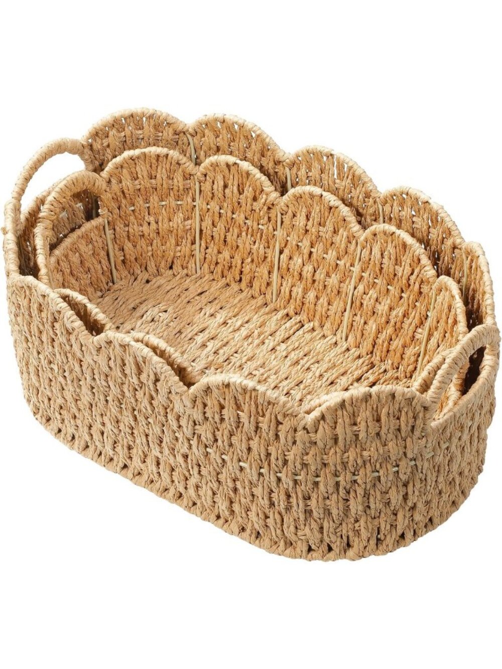Set of 2 Scalloped Wicker Baskets - Cute Storage for Toys, Books & Decor